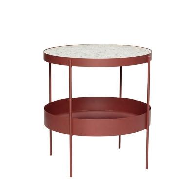 China Modern Nordic Minimalist Creative Design Double-layer Living Room Coffee Table Round Modern Terrazzo Top Side Table for sale