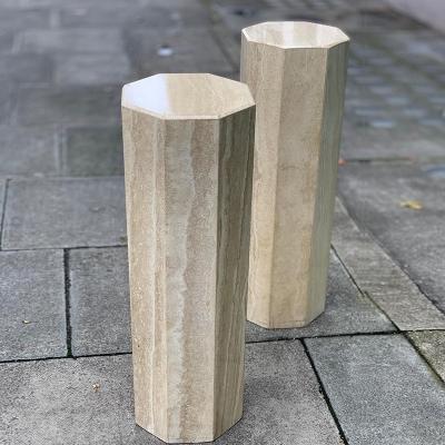 China Italian Luxury Contemporary Living Room Stone Side Table Long Natural Stone Beige Travertine Side Table for sale