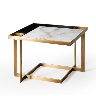 China Modern luxury modern simple metal table living room marble side square corner table for sale