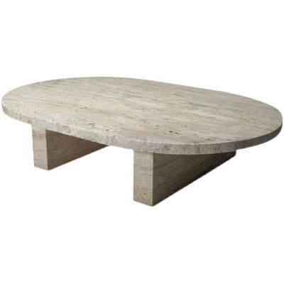 China Modern Italian Minimalist Design Luxury Stone Living Room Coffee Tables Oval Travertine Coffee Table for sale