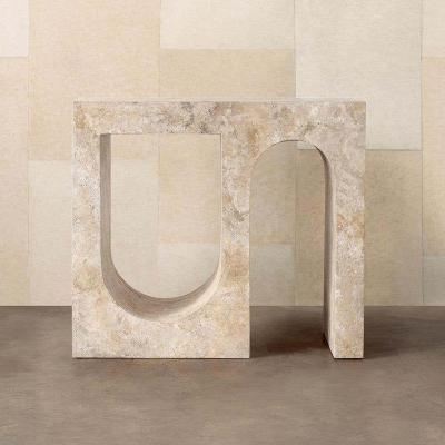 China New Style Hallway Console Nordic Living Room Convertible Tables Modern Beige Travertine Stone Console Table for sale