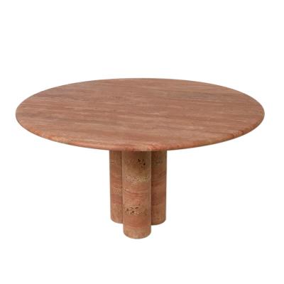 China Italian Style Luxury Round Lid Modern Design Dining Room Furniture Red Travertine Dining Table for sale