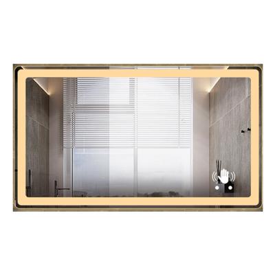 China High Quality Led Modern Led Mirror Wall Hanging Rectangle Smart Lighted Mirror Bathroom Hotel Shower Wall Mounted Full Fitted for sale