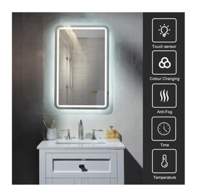 China Luxury smart mirror hotel wall illuminated home bathroom mirror led light with time-temperature display for sale