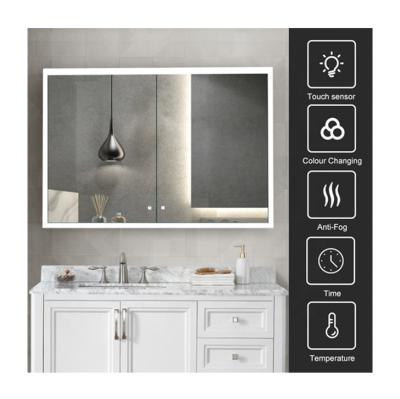 China Anti-fog Large Illuminated Bathroom Mirror Wall Ounted Bath Led Mirror With Cabinet Lights for sale