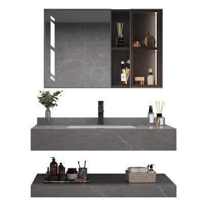 China Environmental Friendly Modern hot seller can customize matte rock panel bathroom mirror cabinet combination wholesale project for sale