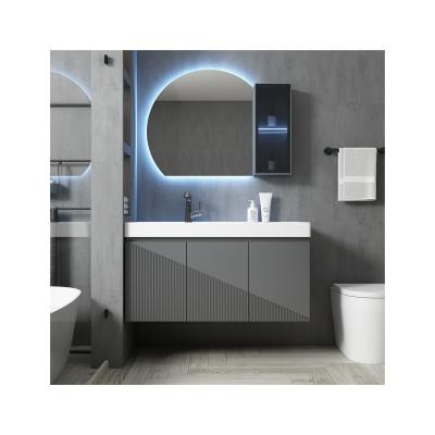 China Environmental Friendly Hot Sale & High Quality PVC Plywood Eco-friendly Gray Bathroom Cabinet With Ceramic Basin for sale