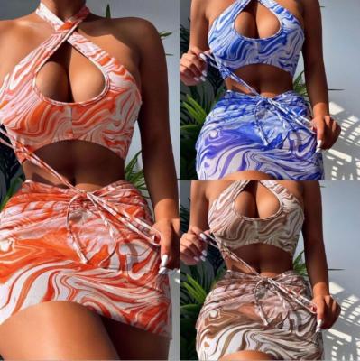 China Breathable Fair Arrivals STOCK 3Colors Halter Neck 3Pieces Swimsuit Beachwear Lady Sexy Bikini Beach Mesh Skirt for sale