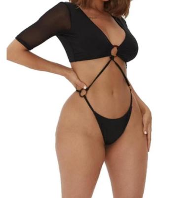 China Breathable Hot Sales STORE Sheer Mesh Short Sleeve Top Swimsuit Ring Details One-Piece Swimwear Cheeky Sexi Thong for sale