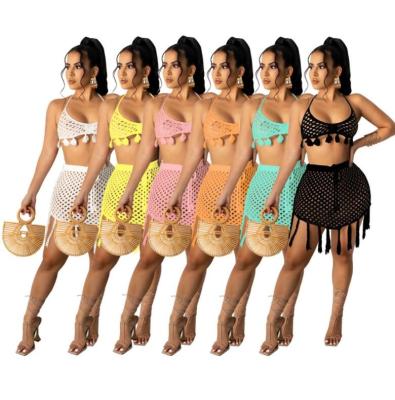 China STOCK 6Colors Kintting Breathable Bikini Set NO PADS 2 Pieces Crochet Beachwear Dress Beach Summer Women Swimwear for sale