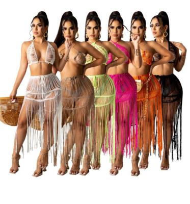 China 6Colors STORES Breathable Casual Clubs Skirt Set Bikini Crochet Two Piece Cover Ups Beach Wear Knit XXL Summer Clothing for sale