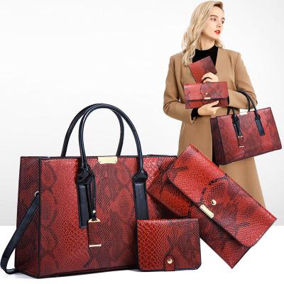 China New Fashion Trend Retro Snakeskin Large Capacity Diagonal Spandrel Mother Bag 3 Piece Set Set Bag for sale