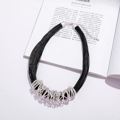 China CLASSIC Customized Individual Metal Layered Necklace Women String Choker Necklace Women Jewelry Matte Silver Plated Necklace for sale