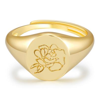 China Fashion TRENDY Gold Plated For Open Cuff Women Ring Custom Handmade Flower Seal Copper Rings for sale