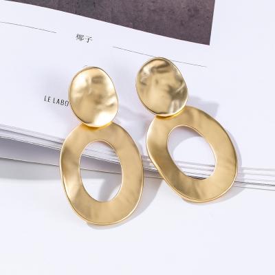 China Environmentally Friendly Geometry Round Exaggerated Circles Luxury Large Drop Clip On Matte Gold Vintage Silver Zinc Alloy Earrings For Girl Women for sale