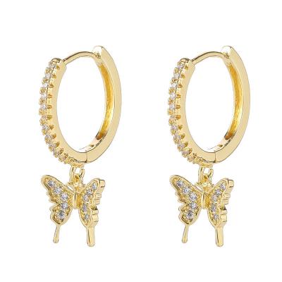 China FASHIONABLE Sublimation Butterfly Gold Plated Circle Earrings Crystal Drop Dangle Zircon Hip Hop Earrings For Women for sale