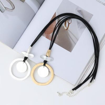 China TRENDY Circular Necklaces For Women Loop Circle Ring Pendant Gold And Silver Layers Simple Long Necklaces for sale