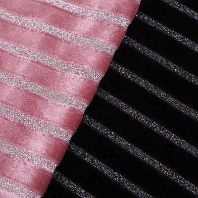 China Anti Pill Metallic Striped Cationic Silver Wide Stripe Lurex Heavy Yarn Dyed Velvet Fabric For Suit Skirt for sale