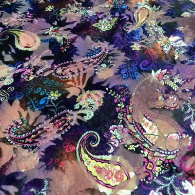 China Christmas stretch Korea burnout velvet dacron Anlun custom fabric digital printed design for dress skirts for sale