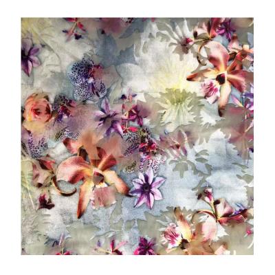 China New Fashion Polyester Spandex Floral Velvet Stretch Burnout Anti Pill Custom Digital Printing Fabric For Dancewear Dress for sale