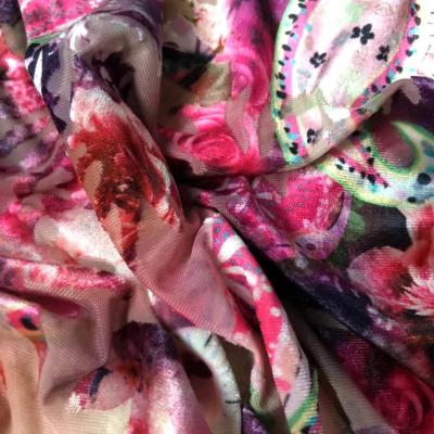 China Custom hot sale stretch burnout flower pattern print polyester and spandex blended fabric for dress for sale