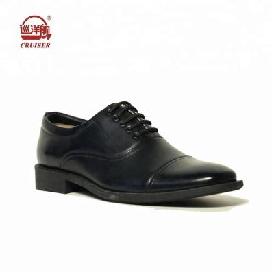 China Anti-Smell Black Genuine Leather Police Men Formal Flat Shoes Lace Up for sale