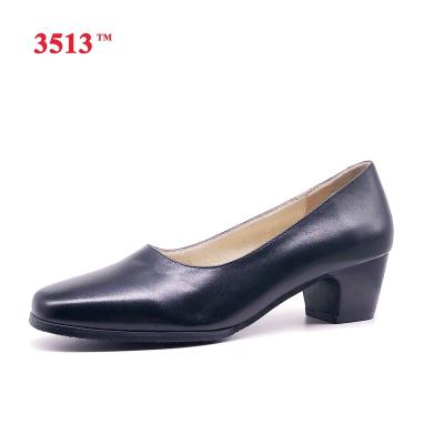 China Anti-odor Black Elegant Women Shoes Office Lady Heel Shoes Leather Women for sale