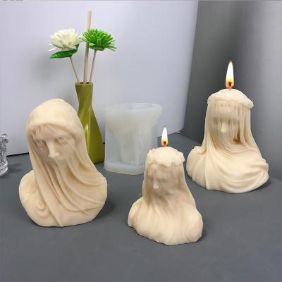 China Viable Veiled Lady Bust Candle Silicone mold antique female bride bust statue sculpture woman body silicone mold for resin for sale