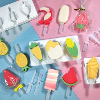 China Sustainable Silicone Popsicle Molds 3 Cavities Homemade Ice Pop Molds Popsicle Maker With Handle For Diy Ice Popsicle Ice Cream Bar Mold for sale