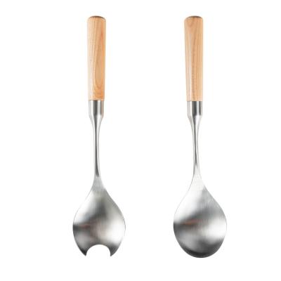 China Sustainable Popular Unique Handmade Salad Spoons Salad Fork Salad Servers For Home Kitchen Restaurants Hotel Use With Ash Wood Handle for sale