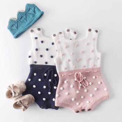 China 2020 Spring Baby Polyester/Cotton Knitted Infant Romper Toddler Fashion Sweater Romper 0-2 Years Rise Clothes Pompom for sale