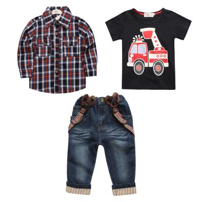 China Kids boys plaid shirt+ short sleeve t-shirt + formal jeans 3pcs set outfit boy drop clothing for kids for sale