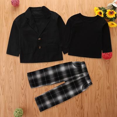 China Long Sleeve Black Business Plaid Coat+Plaid Set Toddler Girl Casual Suit 3pcs Autumn Kids Girl Outfits Clothes for sale