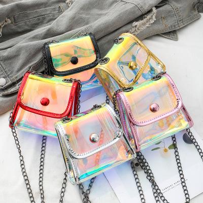 China Preppy Kids Mini Handbag 2020 Style Summer Transparent Cross Body Bags For Baby Laser Beach Messenger Bag for sale