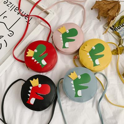 China 2021 New Style Girls Fashion Preppy Cartoon Dinosaur Princess Mini Girls Shoulder Bag COIN Kids Round PU Bags for sale