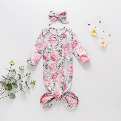 China Breathable Newborn Baby Sleeping Bag Floral Sleep Sack Envelope Swaddle+Headband for sale