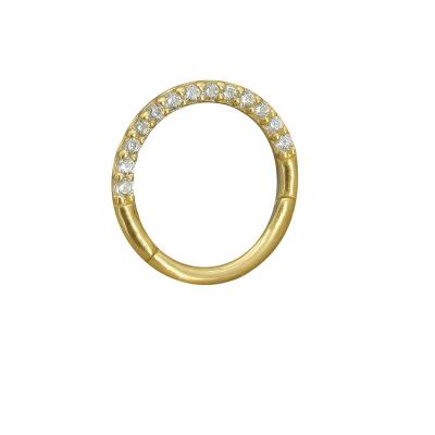 China CLASSIC Solid 14K Shiny Gold Piercing Pave Set CZ Hinged Clicker Septum Segment Circle Wholesale Ring Piercing Jewelry for sale