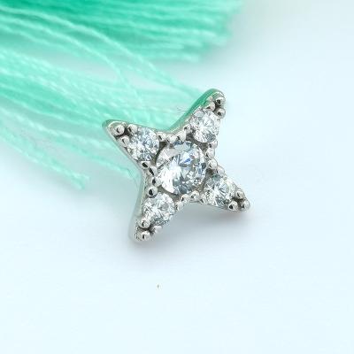 China Cute Custom Solid White 14Karat Gold Piercing Cute Star Shape Labret Embedding Ends Attachment Body Jewelry Piercing Tops for sale