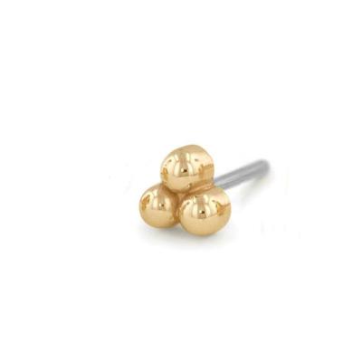 China Real Solid 14k Gold CLASSIC 3 Tri Bead Group Threadless Labret Jewelry Punch Top for sale