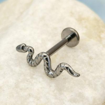 China Calendo implant medical grade punk custom titanium snake earrings piercing jewelry internally threaded labret jewelry piercing ring for sale