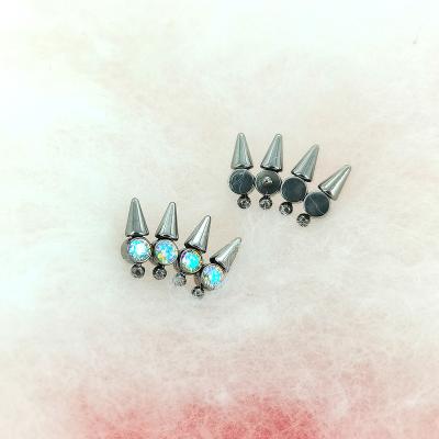 China Hiphop Medical Grade ASTM F136 Bezel Set Zirconia Spikle Labret Titanium Ear Jewelry Piercing Tops for sale