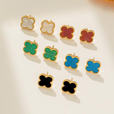 China FASHIONABLE Lucky 18k Gold Plated Four Leaf Clover Flower Stainless Steel Stud Earrings For Women for sale