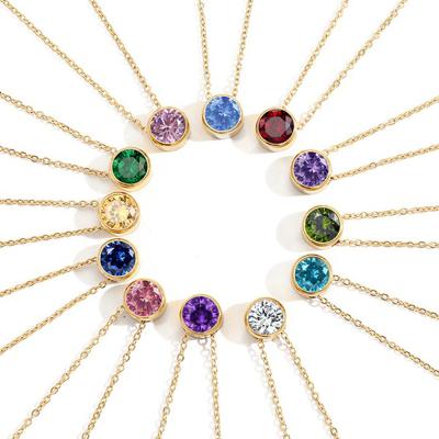 China FASHIONABLE stainless steel birthstone charm jewelry china wholesale 12 month colorful rhinestone necklace pendant for sale