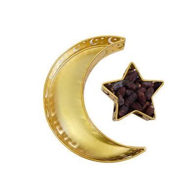 China Durable Metal Ornaments Eid Mubarak Ramadan Decorations Dessert Snack Iron Moon 2021 Stars Eid Trays for sale