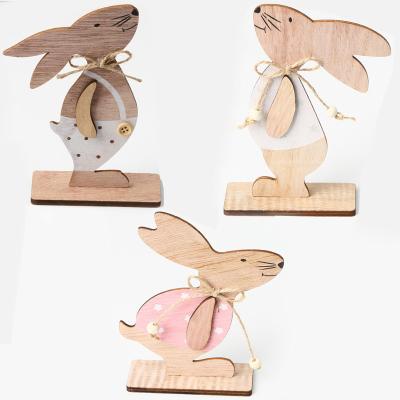 China Festival Stuff 2021 Easter Decoration Rabbit Table Decor Ornaments Wooden Toys for sale