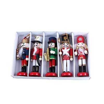 China 2021 New Christmas Decoration Eco-friendly Hanging Ornaments 5pcs Set 12cm High Wooden Nutcracker Soldiers for sale