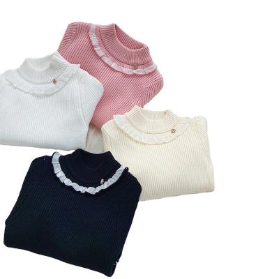 China Children's sweater autumn and winter anti-pilling children's long sleeve lace neckline warm sweater for girls for sale