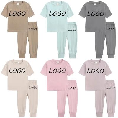 China Casual Custom Logo Cotton Short Sleeve T-shirt For Girls Plus Pants For Boys T-shirt For Boys Suit for sale