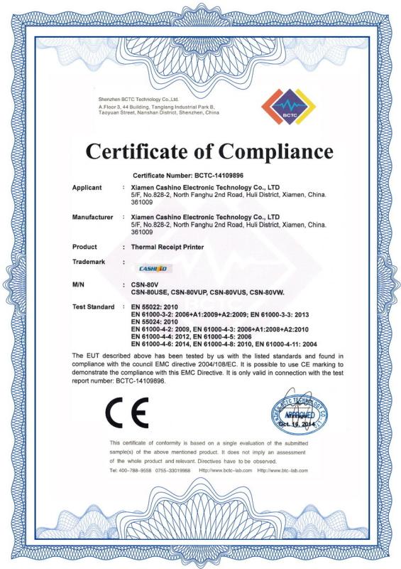 CE certificate - Xiamen Cashino Technology Co.,Ltd.