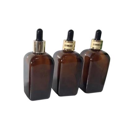 China Custom Personal Care Logo Screen Printed 10ml 20ml 30ml 50ml 100ml Square Amber Glass Dropper Bottles With Gold Ring for sale